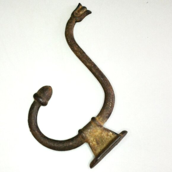 Antique Double Hook Iron Coat Hook Flower Acorn Ends Home Decor - Picture 2 of 5